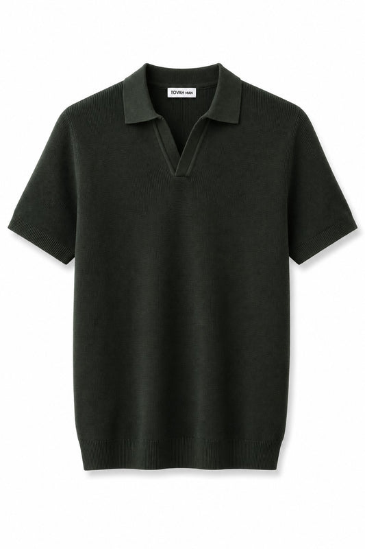 Tovah Textured Knit Polo - Dark Green