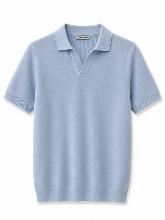 Tovah Textured Knit Polo - Light Blue
